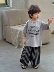 DAZY 男童（小号）字母印花T恤套装，圆领短袖T恤，松紧腰带，长裤。