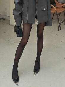 DAZY Tall Women's Polka Dot Lace Sexy Tights - Black - View 7