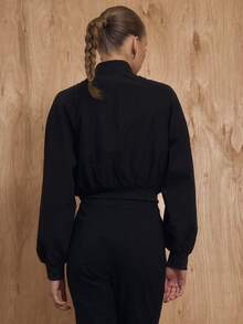 MUSERA Funnel Neck Zip Through Cropped Jacket Coord Top Only Winter NewYear Cute Sexy Going Out Evening Party Accented - Black - View 4