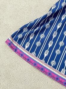 EMERY ROSE 女士新款弹力腰印花度假半身裙，适合通勤、圣诞节、新年、街头风、法式浪漫风、休闲风、中东复古风、下午茶、派对、感恩节、返校季、春夏等场合。 - 藏蓝色 - 查看 3