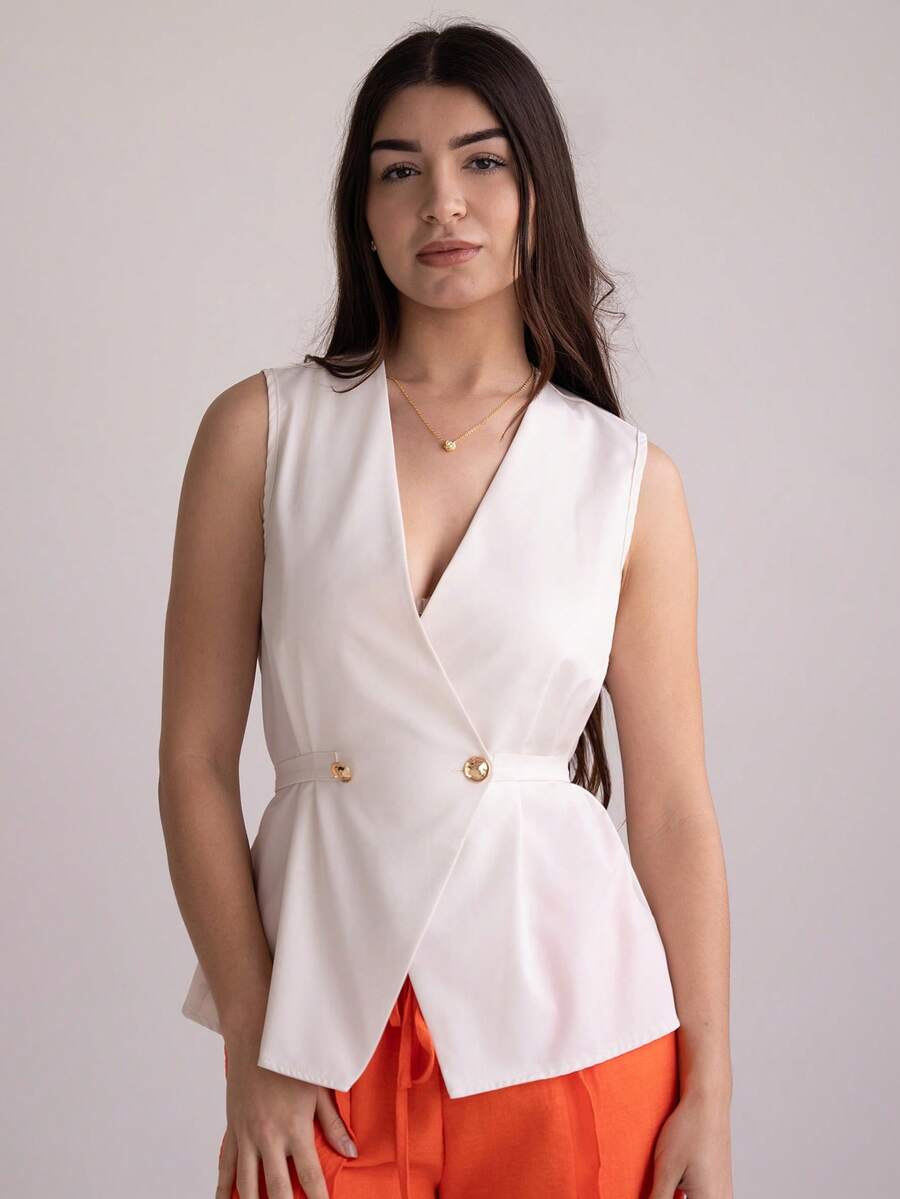 Andrea Bello 女士优雅办公室通勤系腰背心 - 杏色 - 查看 1