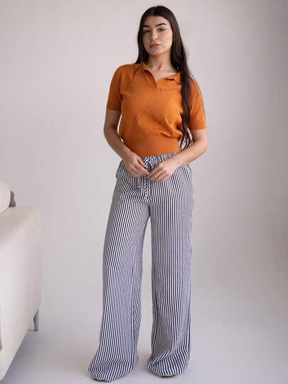 Andrea Bello 休闲打结松紧腰条纹女裤