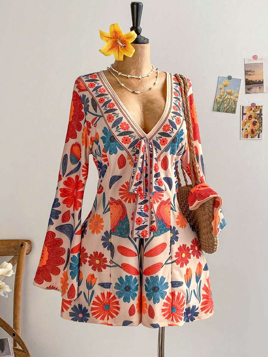 Soleia 大码女士度假网纱印花连体裤