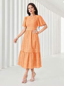 Modelyn Đầm maxi màu tím hoa cà trơn, thanh lịch, khoét rỗng, thêu họa tiết, thích hợp cho mùa hè. - trái cam - Xem 4