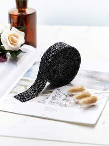 1Roll Self-Adhesive Rhinestone Tape 1 Roll Sparkling Crystal Diamond Ribbon For DIY Furniture Mirror Photo Frame Car Phone Decoration, Bling Strips For Wedding Birthday Craft Party Decor - Black - View 7