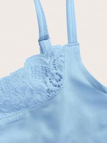 SHEIN EZwear 2pcs Blue Lace Patchwork Camisole & Flare Pants Set, Spring/Summer - Blue - View 7