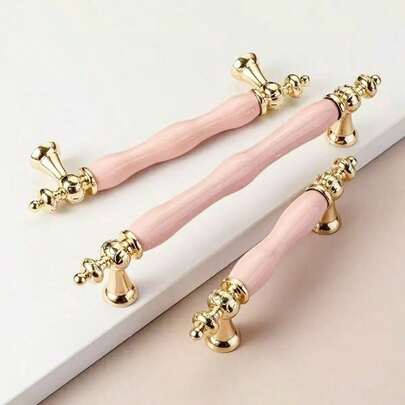 2Pcs Cute Pink Ceramic Handles With Zinc Alloy Base - Vintage Style, Suitable For Dresser Drawers, Wardrobes, Antique Cabinets - Ideal For Home Decoration