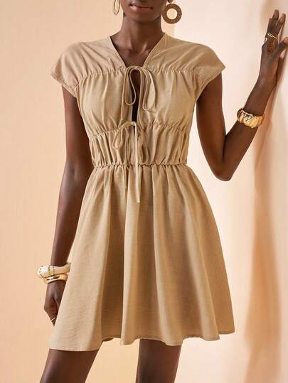 Zivah Women's Solid Color V-Neck Twist Design Fashionable Chic Date Party Mini Dress