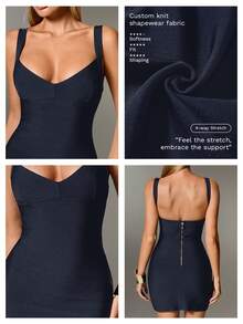 Nuvra 性感纯色针织吊带无袖迷你连衣裙，修身派对假日女装 - 藏蓝色 - 查看 9