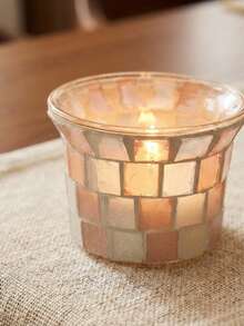 Cirelle 1PC Handmade Mosaic Glass Candle Holder - Nordic Style Table Decoration For Tealights, Ambient Light & Wedding Dinner Centerpiece