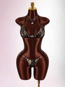 Amplova Bộ đồ bơi ren 3 mảnh dành cho nữ, có lớp lót, bikini gợi cảm và sành điệu kèm khăn choàng sarong, thích hợp cho ngày Valentine, những dịp thân mật, mùa xuân nóng bỏng. - Nhiều màu - Xem 4