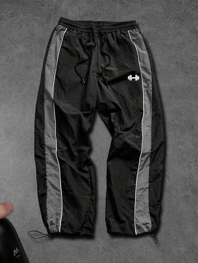 Sport MetroGents Herrbyxor med raka ben och dragsko, bekväma och casual sportbyxor, lapptäcksmönster och små tryck, lämpliga för alla årstider