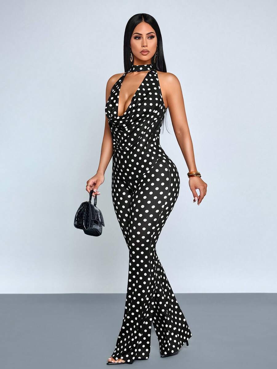 SOLERSUN Bộ đồ hai mảnh màu đen gợi cảm và thanh lịch gồm áo hai dây chấm bi và quần dài, kiểu dáng thường ngày, hoàn hảo cho công sở và kỳ nghỉ, thích hợp cho mùa xuân/hè.