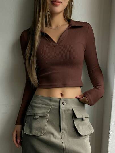 Top de mujer deportivo y casual de cuello alto con escote en V, sin costuras y de manga larga, adecuado para ocio al aire libre, correr, deportes, yoga y entrenamiento.,Tops de punto para mujer