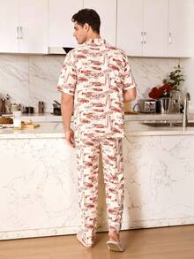 SHEIN Conjunto de pijama para hombre con estampado de burbujas en el cuello de solapa - Multicolor - Ver 5