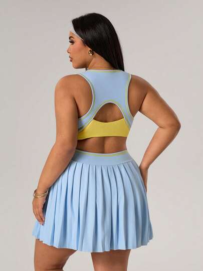 Rhythm Era Plus Size Casual Mångsidig Ärmlös Figurnära Bantande Avtagbar Bröstremsficka Plisserad Rygglös Sportklänning