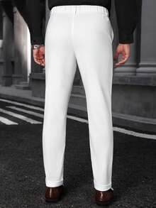 Manfinity Bizformal Quần tây nam công sở tối giản, màu trơn, cạp chun, túi xéo, chất liệu vải chống nhăn, nhanh chóng trở lại trạng thái phẳng mịn sau khi mặc hoặc giặt, giảm thiểu nhu cầu ủi bằng tay. - trắng - Xem 2