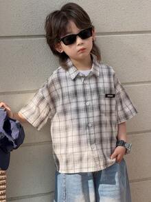 DAZY 男童格子衬衫和牛仔裤套装 - 白色 - 查看 8