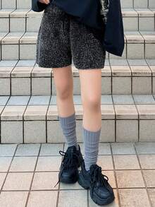 FRIFUL 女士短款加厚休闲甜美叠层毛衣裤，秋季 - 黑色 - 查看 5