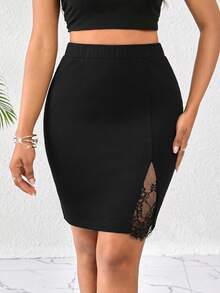 SHEIN Lady Chân váy midi ôm sát thời trang thanh lịch với ren tương phản và eo chun dành cho nữ. Chân váy công sở thời trang phối màu ôm sát dành cho nữ, thích hợp cho mùa xuân hè. Trang phục lễ hội dành cho nữ. Trang phục lễ hội dành cho nữ. Trang phục lễ hội dành cho nữ. Trang phục lễ hội dành cho nữ. Váy Valentine. Ngày lễ tình nhân. Trang phục nghỉ dưỡng Valentine. Chân váy đen dành cho nữ, mùa hè, mùa xuân. Váy đen mùa xuân. Váy dự tiệc thanh lịch. Váy dự tiệc cưới và sự kiện. Chân váy đen cưới mùa xuân hè. - màu đen - Xem 4