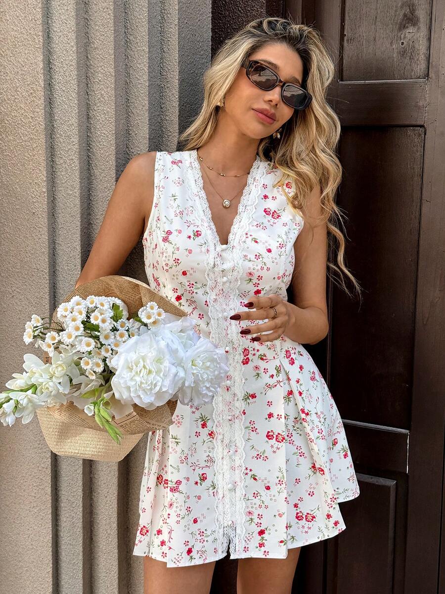 Pariaura Women's Halter Neck French Ditsy Floral A-Line Dress - Multicolor - View 1