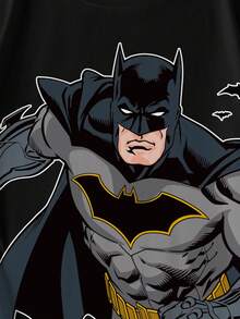 BATMAN X SHEIN 男士休闲日常通勤动漫英雄图案落肩宽松黑色T恤，夏季 - 白色 - 查看 3