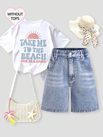 Girl's Y2K Fashion Casual Versatile Streetwear Light Blue Vintage Washed High Waist Loose Bermuda Denim Shorts, Loose Fit Wide Leg Denim Shorts, Suitable For Summer Beach, Boho Vacation, Concerts, Casual Parties, Brunch, Church, Graduation, Back To School