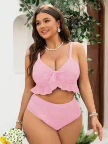 Swim Mod Bộ đồ bơi cỡ lớn dành cho nữ, có nơ và viền ren, thích hợp cho kỳ nghỉ ngọt ngào. - Hồng - Xem 4