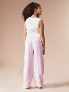 SUMWON Tween Cherry Print Tank Top And Sequin Wide Leg Pants Two Piece Summer Co Ord Set Casual Outfit - White - View 2