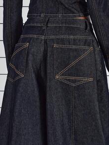 COUREZ 低腰宽松灯笼裤，撞色缝线 - 深色水洗藍 - 查看 7