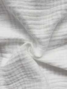 SHEIN Veneréa 女士纯色圆领休闲百搭通勤长袖衬衫 - 白色 - 查看 5