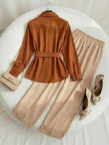 GlowEve 2 Stücke einfarbiges Lässig Hemd und Hose Set