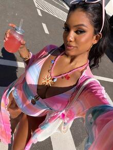 Vaytide 2025 新款两件套女士泳衣套装，印花连体泳衣沙滩装，带金属配饰 - 彩色 - 查看 10