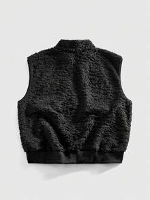 ROMWE MEN Men's Casual Fleece Vest, College Style, Autumn/Winter - Black - View 2