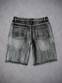 Manfinity LEGND Men's Distressed Rhinestone Embellished Pocket Loose Casual American Style Denim Shorts - Black - View 2