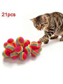 21pcs Foam Rainbow Ball Cat Toy Interactive Chase Ball Silent Solid Elastic Ball Toy Set For Pets OnlySuitable For Indoor And Outdoor Play For All Cats Colors Shipped Randomly - Multicolor - View 8
