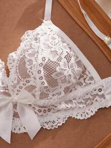 Crystal Vow 1pc Women's Lace Bow Decor Wireless Bra - White - View 4