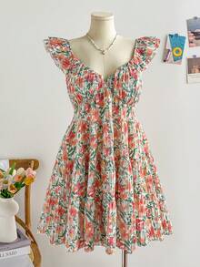 Soleia 大码女式春季碎花露背系带A字迷你连衣裙 - 彩色 - 查看 4