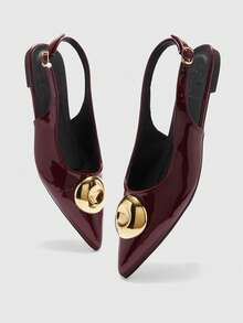 CUCCOO BIZCHIC 1 Pair Sexy Strap Pointed Toe Metallic Buckle Patent Leather Women Pumps Valentine's Day - Burgundy - View 6