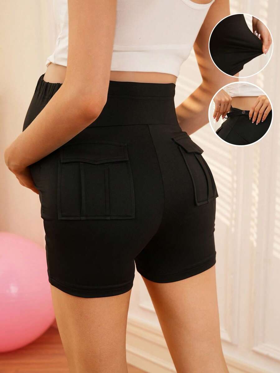 GentleRue Maternity Fashionable Casual Maternity Yoga Shorts - Black - View 1