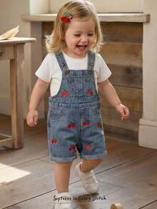 Cozy Pixies Bộ áo liền quần yếm ngắn họa tiết trái cây cho bé gái, đa năng và thoải mái. - Màu xanh lam - Xem 10