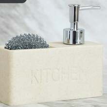 Fashionable Kitchen Soap Dispenser, Kitchen Countertop Decoration Cleaner, Bottling Bottle Including Dishwashing Sponge - Beige - View 5