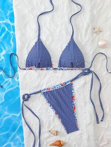 Swim Mod 2pcs Women's Reversible Printed Bikini Set, Sexy Triangle Cup Halter Swimwear Top With Matching Triangle Bottom - Multicolor - View 3