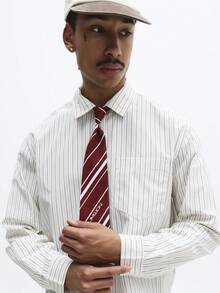 SUMWON 修身长袖条纹衬衫，配可拆卸领带，商务休闲办公装 - 彩色 - 查看 5