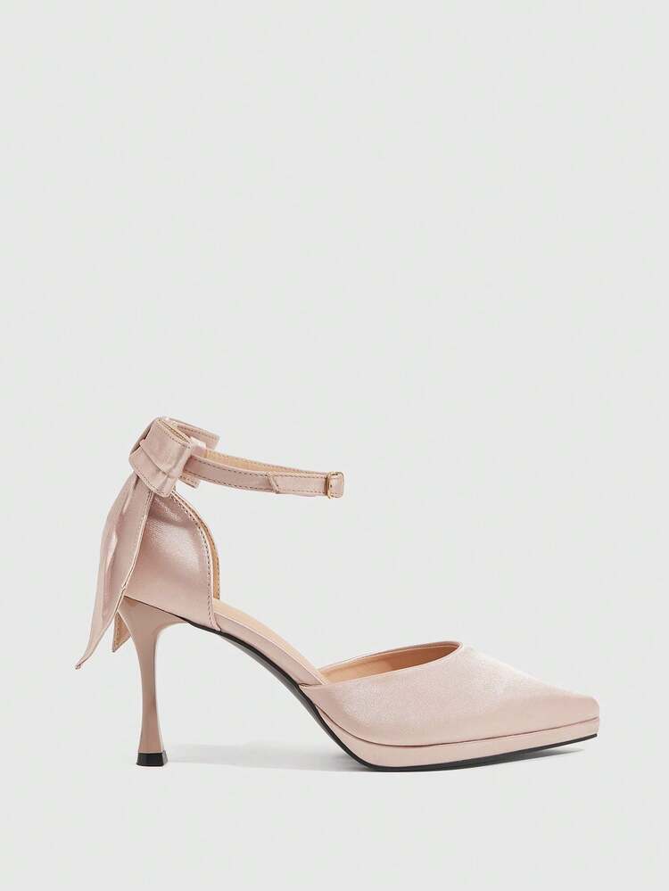 CUCCOO SZL Women's Pointed Toe Buckle Design Bow Decor Elegant High Heels