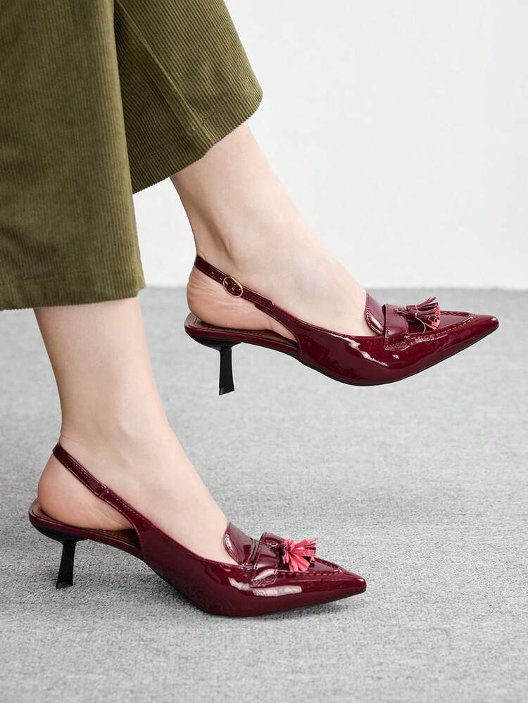 CUCCOO BIZCHIC Burgundy Pointed Toe Stiletto High Heel Fashionable Minimalist French Style Versatile Women Pumps, Spring/Autumn Spring Shoes