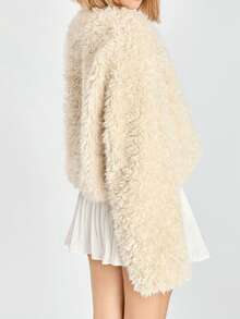 SHEIN EZwear Chaqueta crop esponjosa de unicolor casual para mujer, apta para otoño/invierno - Beis - Ver 2