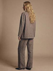 Maija 两件套女士休闲双排扣西装外套和裤子套装 西装套装 女士套装 女士西装 女士套装 西装套装 - 棕色 - 查看 2