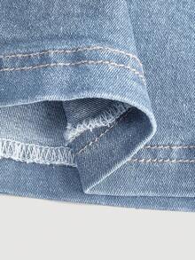 SHEIN MOD Plus Size Denim Maxi Skirt, Casual Utility Style, Elastic, Blue - Light Wash - View 7