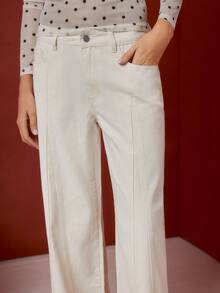 Maija Women's Casual Loose Frayed Hem 100% Cotton Wide Leg Jeans, Beige, All Season - Beige - View 1